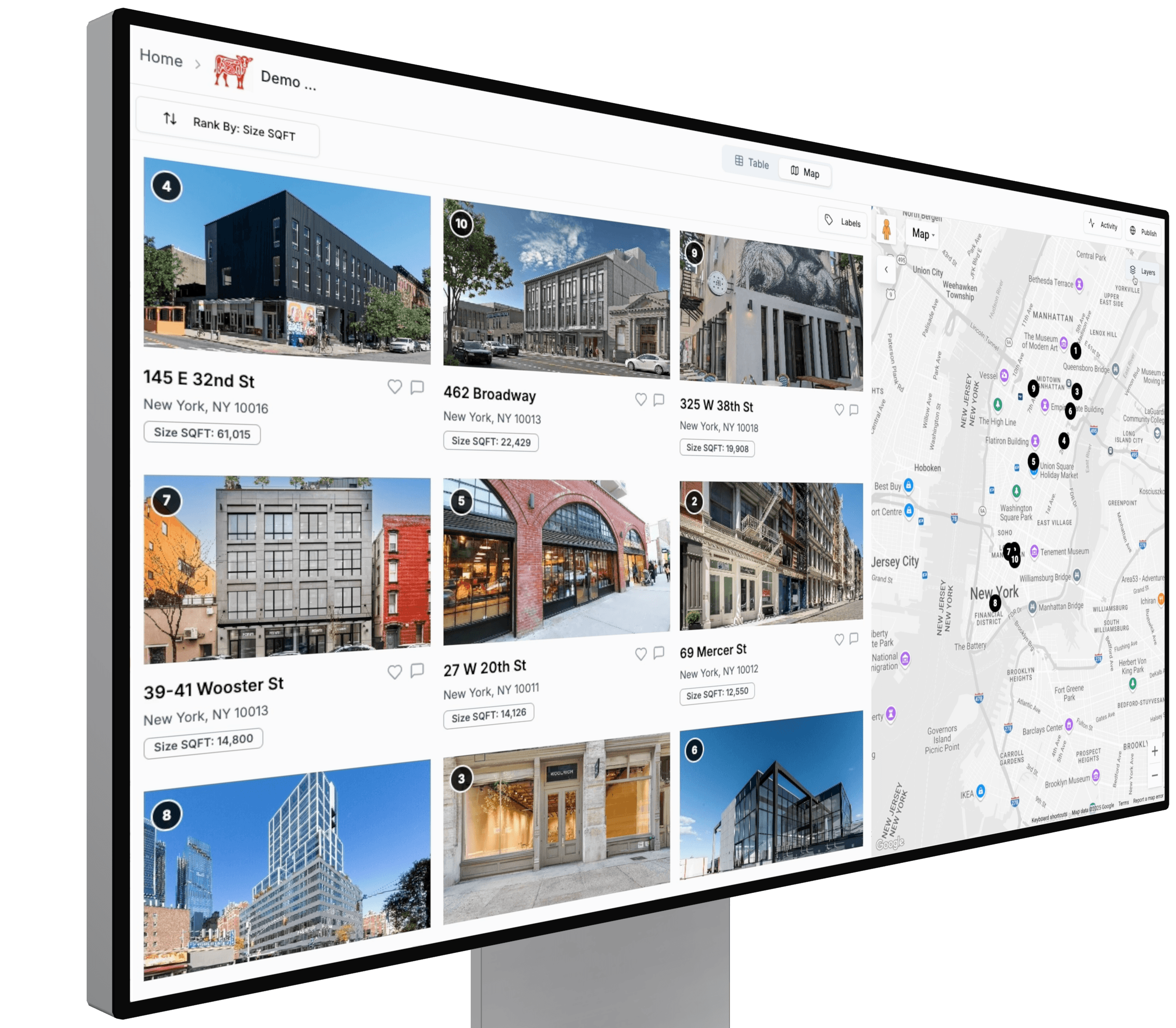 Cobroker interface showing property survey grid
